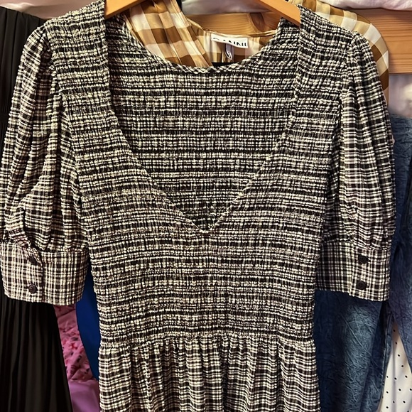 GANNI Stretch Seersucker Smocked Maxi Dress - Picture 8 of 11